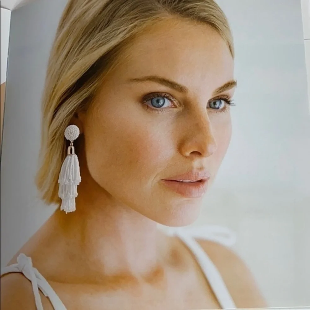 Panacea White Beaded Tassel Earrings. NWT - Picture 1 of 4